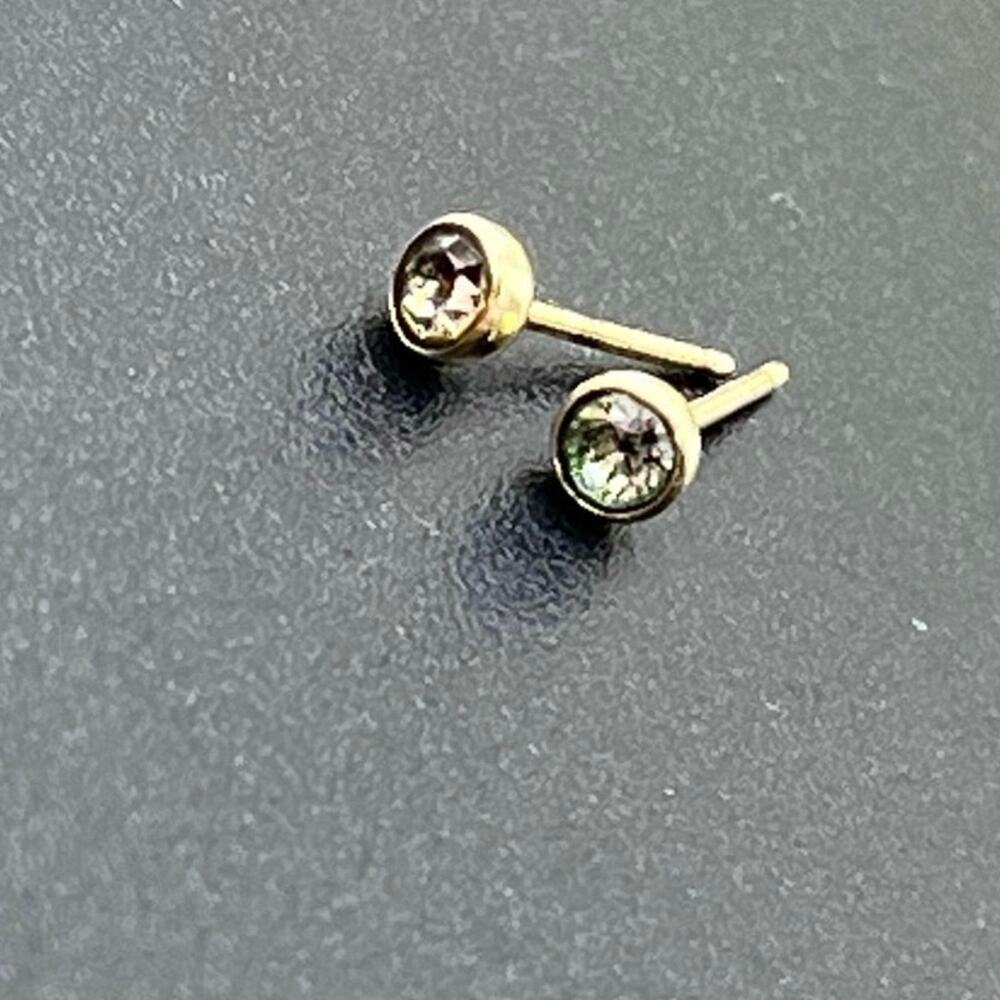 Designer Signed 14kt Yellow‎ Gold 3mm Bezel CZ Studs Earrings